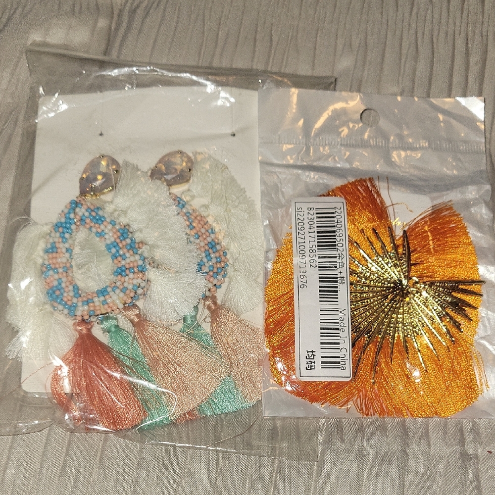 Elegant Multicolor Beaded Tassel Earrings Bundle Of 2